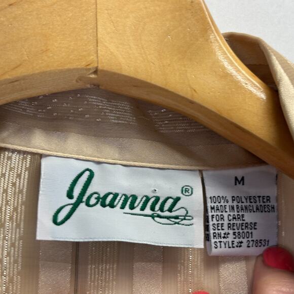 Vintage Joanna Womens Old Money Shimmery‎ Striped Semi-Sheer Blouse Size M Gold - Picture 3 of 7